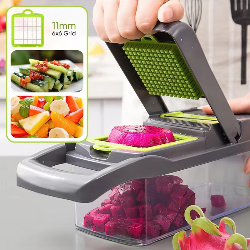 Vegetable Chopper 16 Pcs Set – Manual Onion Chopper, Food Slicer, Dicer, Grater & Potato Cutter with Handle – Multi-Function Kitchen Tool